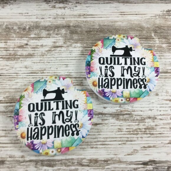 Quilting is My Happiness Set of 2 Sandstone Car Coasters, Quilter Gift - Picture 4 of 5